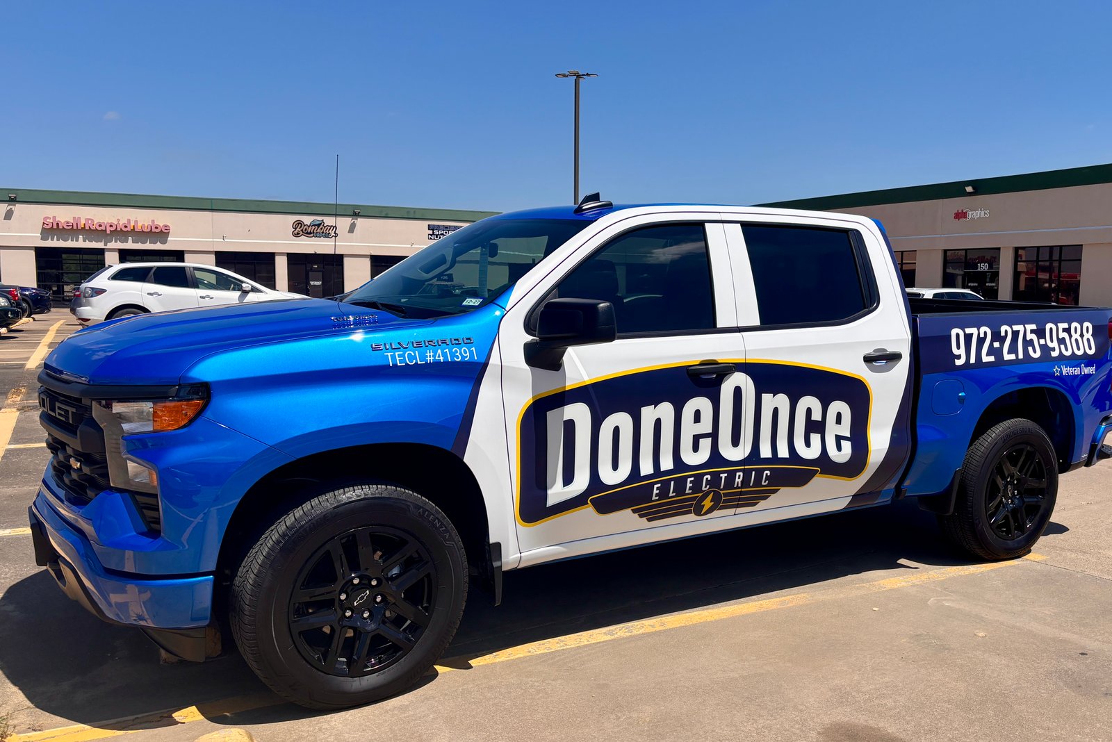 Licensed electrician service truck from DoneOnce Electric serving Denton County homeowners.